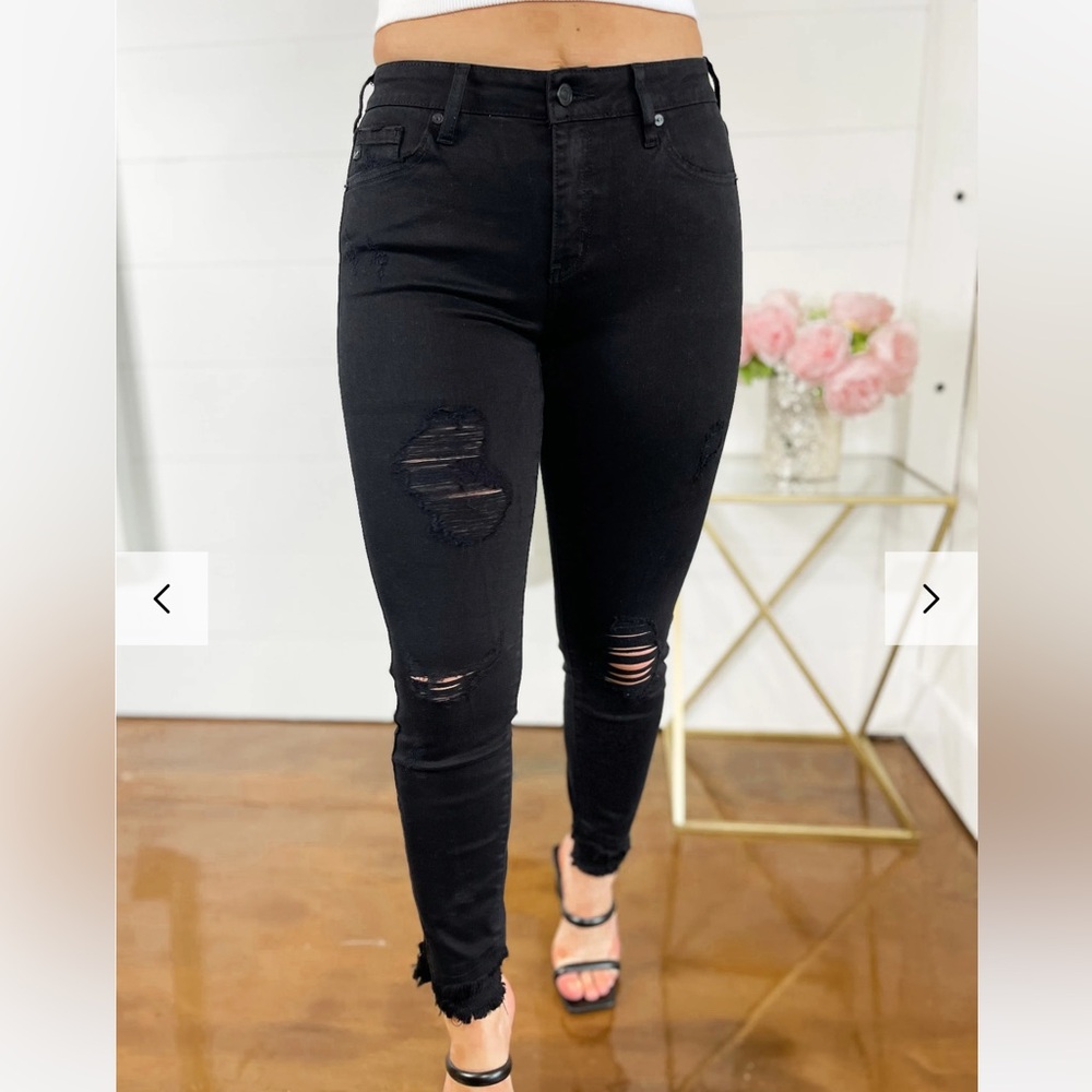 BRAND NEW Black KanCan Mid Rise Double Fringe Hem Skinny Pants